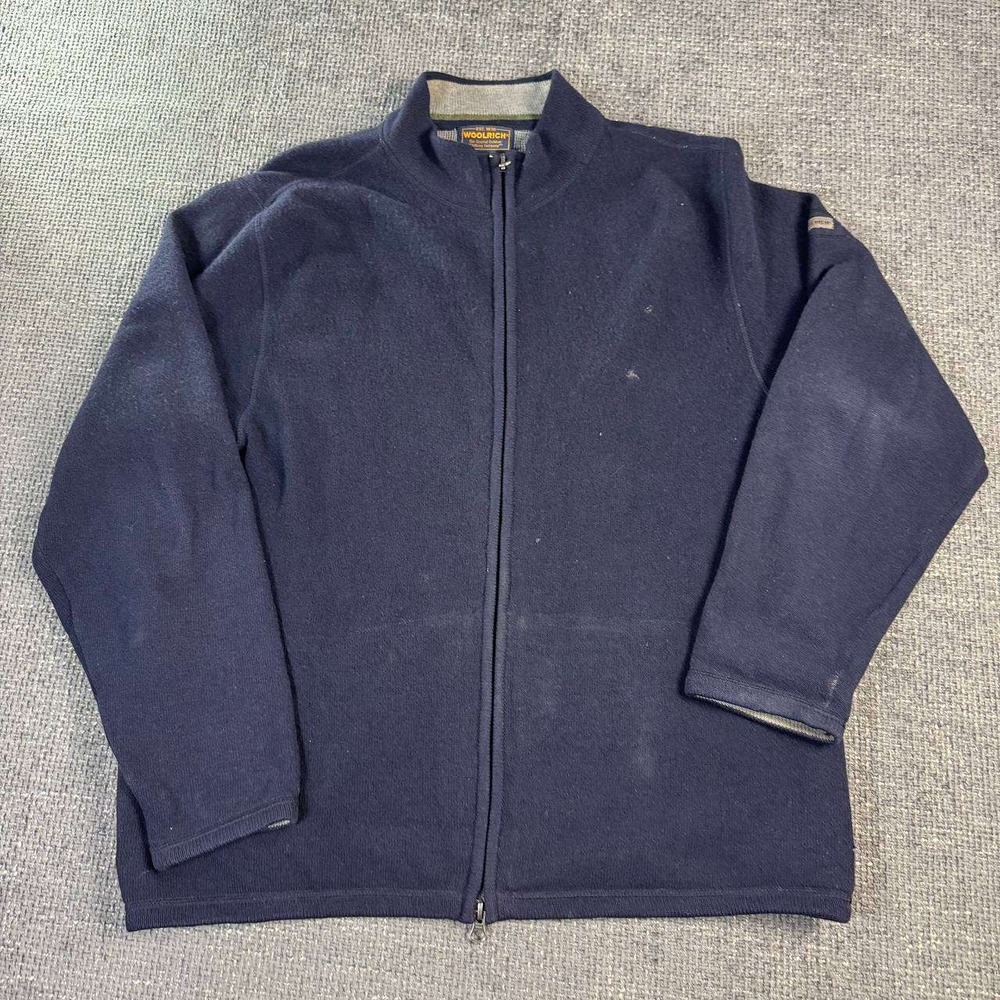 Woolrich Full Zip Knit Sweater Mens Medium Navy Blue Mock Neck Gorpcore